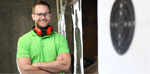 Man in gun range with ear safety